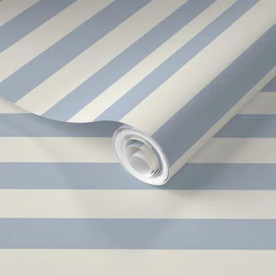 Spoonflower Pre-pasted Wallpaper Soft Blue And Cream 1" Horizontal Stripe 2' X 12' Removable In Multi
