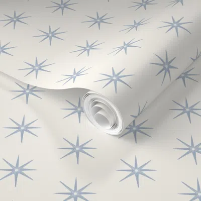Spoonflower Pre-pasted Wallpaper Soft Blue And Cream Stars 2' X 12' Removable In Multi