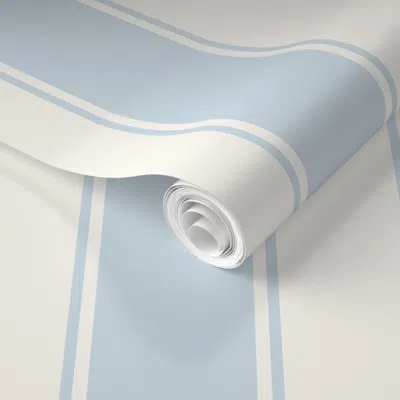 Spoonflower Pre-pasted Wallpaper Soft Blue And Creamlarge French Awning Stripe Copy 3 2' X 12' Removable