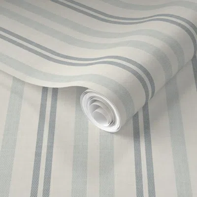 Spoonflower Pre-pasted Wallpaper Soft Blue And Navy Ticking Stripe - Modern Farmhouse Boys Bedroom Decor (s)  Re