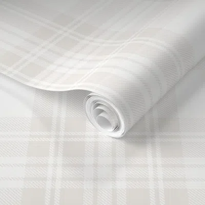 Spoonflower Pre-pasted Wallpaper Soft Bone White Large Traditional Tartan Plaid Pattern 2' X 12' Removable