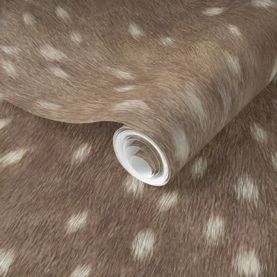 Spoonflower Pre-pasted Wallpaper Soft Deer Hide Fabric And  In Taupe 2' X 12' Removable In Brown