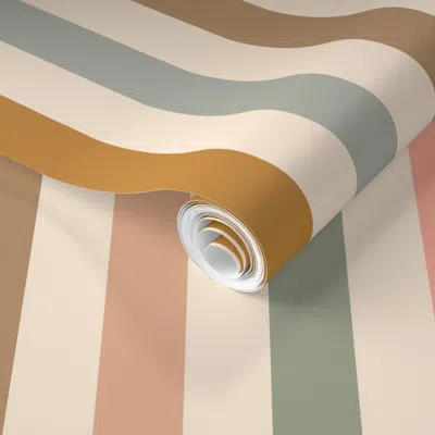 Spoonflower Pre-pasted Wallpaper Soft Dusty Boho Stripes In Vintage Tones Baby / Nursery / / Baby Quilt / 2' X 1