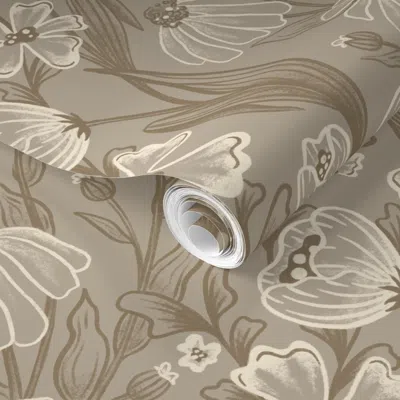 Spoonflower Pre-pasted Wallpaper Soft Neutral Climbing Florals 2' X 12' Removable