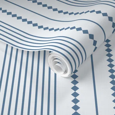 Spoonflower Pre-pasted Wallpaper Soft Pastel Coastal Blue French Provincial Rustic Country Linen Look Stripe 2' 