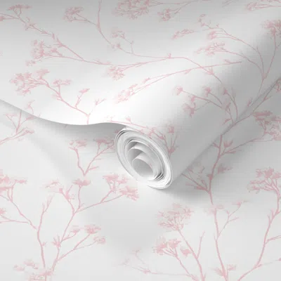 Spoonflower Pre-pasted Wallpaper Soft Pastel Pink Wildflower Sprigs Watercolor Botanical Pattern Medium  Removab In White