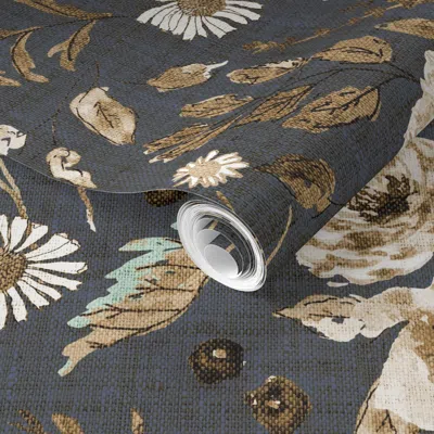 Spoonflower Pre-pasted Wallpaper Sonetto Floral (brown) Jumbo 2' X 12' Removable In Multi