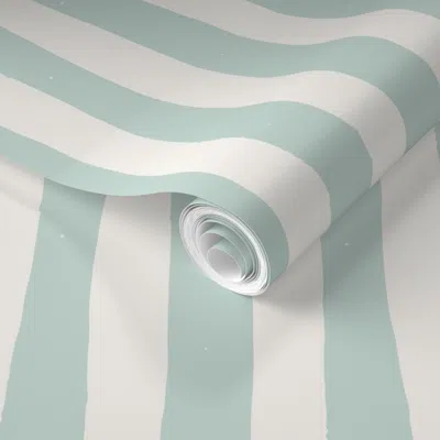 Spoonflower Pre-pasted Wallpaper Sophisticated Stripe Soft Aqua  Removable
