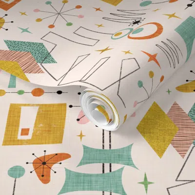 Spoonflower Pre-pasted Wallpaper Space Age Time Travel 2' X 12' Removable