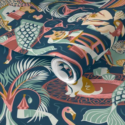 Spoonflower Pre-pasted Wallpaper Spicy Life - Small Scale - Blue Background 2' X 12' Removable