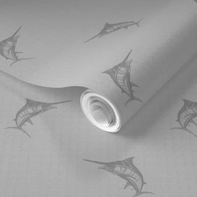 Spoonflower Pre-pasted Wallpaper Sportfish-marlin-game-fishing-grey-prep-neutral-outdoors-shirting 2' X 12' Remo