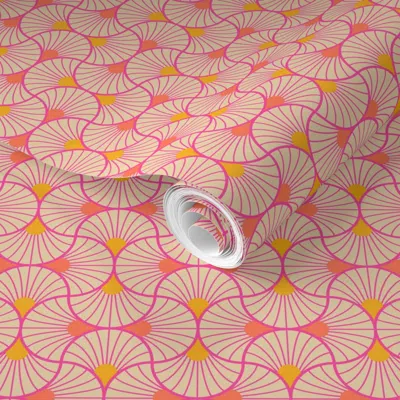 Spoonflower Pre-pasted Wallpaper Spring Ogee Scallop Blender - Sand Hot Pink Papaya Marigold - Small 2' X 12' Re