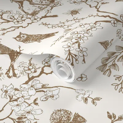 Spoonflower Pre-pasted Wallpaper Spring Woodland Toile (sepia/linen) Xxlrg 2' X 12' Removable