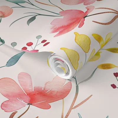 Spoonflower Pre-pasted Wallpaper Springtime Blooms 2' X 12' Removable