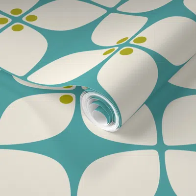 Spoonflower Pre-pasted Wallpaper Square Teal Mod 2' X 12' Removable In Multi