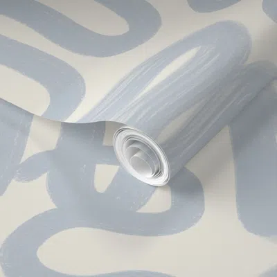 Spoonflower Pre-pasted Wallpaper Squiggle Soft Blue And Cream 2' X 12' Removable In Multi