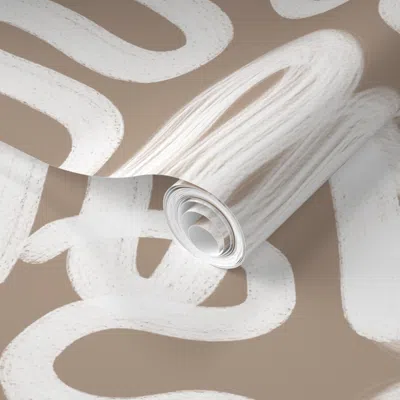 Spoonflower Pre-pasted Wallpaper Squiggle White On Dellwood Sand Copy 2' X 12' Removable