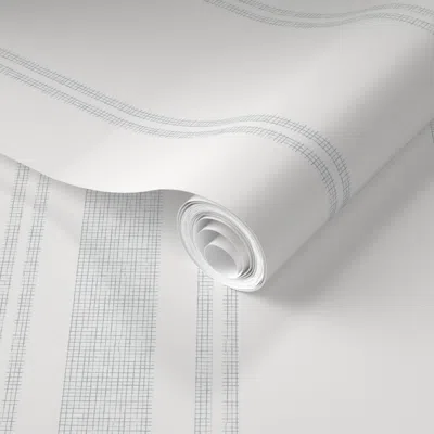 Spoonflower Pre-pasted Wallpaper Stardew Blue Basic Stripe Linen Texture Solid White Coastal Grandmillennial 2' 