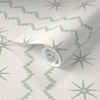Spoonflower Pre-pasted Wallpaper Stars And Stripes Natural Green On Green  Removable In White