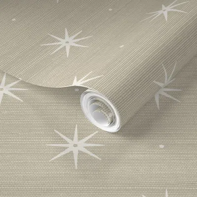 Spoonflower Pre-pasted Wallpaper Stars Faux Grasscloth Cfc6b1 & Off White 2' X 12' Removable