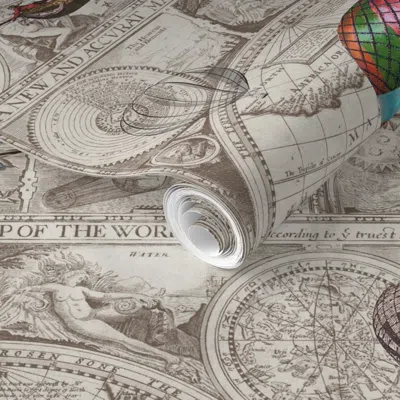 Spoonflower Pre-pasted Wallpaper Steampunk Map 2' X 12' Removable