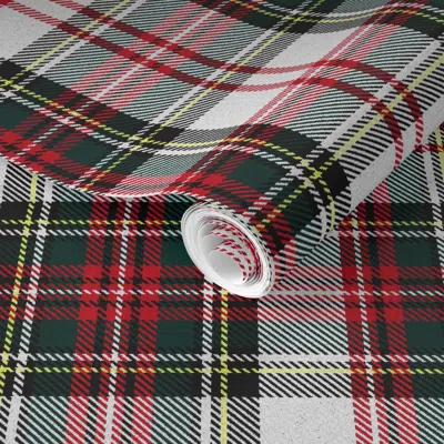 Spoonflower Pre-pasted Wallpaper Stewart Tartan White Plaid Outlander 2' X 12' Removable In Multi