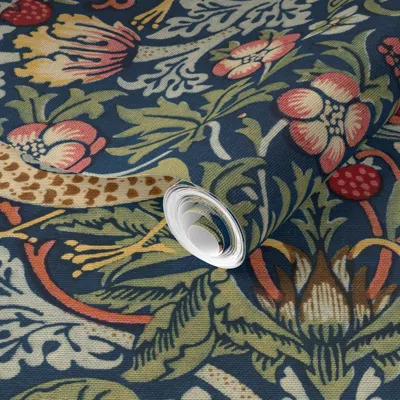 Spoonflower Pre-pasted Wallpaper Strawberry Thief In Vintage Original Green 2' X 12' Removable