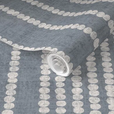 Spoonflower Pre-pasted Wallpaper String Of Pearls Oval Dot Coastal Weathered Stripe Neutral Slate Gray Large 2' 