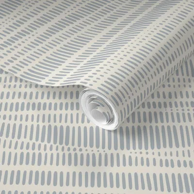 Spoonflower Pre-pasted Wallpaper Striped Stripes - Creamy White &french Grey Blue 02 - Coastal Beach Waves 2' X 