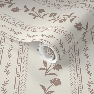 Spoonflower Pre-pasted Wallpaper Stripes Of Natures Hazel And Cream Background Large  Removable