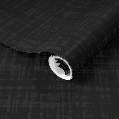 Spoonflower Pre-pasted Wallpaper Subtle Linen Texture In Solid Black For Classic Dorm Room Decor 2' X 12' Remova