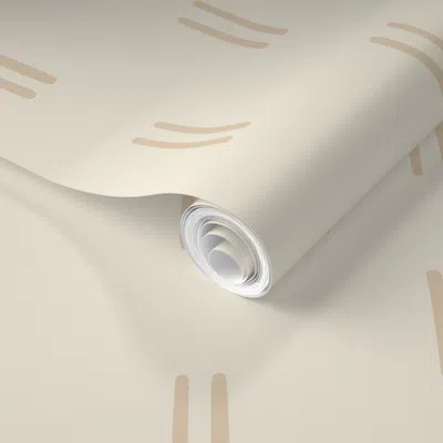 Spoonflower Pre-pasted Wallpaper Subtle Vertical Double Dash Beige On Off White 2' X 12' Removable