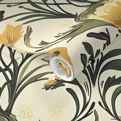 Spoonflower Pre-pasted Wallpaper Summer Petals / Watercolor Flowers / Peach Red Gold 2' X 12' Removable
