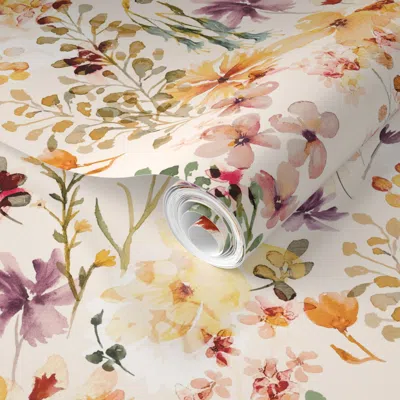 Spoonflower Pre-pasted Wallpaper Summer Twilight Floral - Pink 2' X 12' Removable