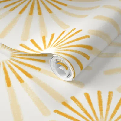 Spoonflower Pre-pasted Wallpaper Sun  Mustard Yellow Golden Summer Nursery Decor 2' X 12' Removable