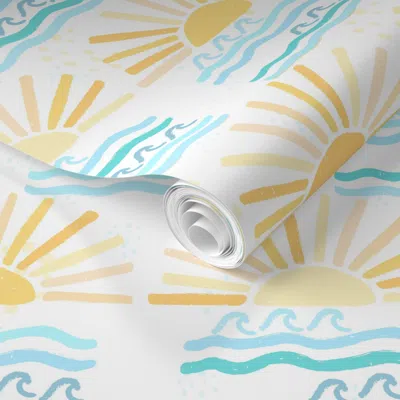 Spoonflower Pre-pasted Wallpaper Sunset Beach-brightest 2' X 12' Removable