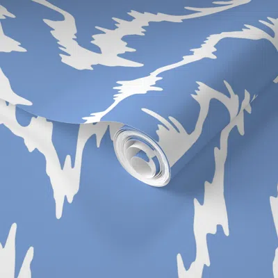 Spoonflower Pre-pasted Wallpaper Supersized Heatwave In White On Cornflower Blue 2' X 12' Removable