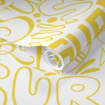 Spoonflower Pre-pasted Wallpaper Surf Lettering In Yellow 2' X 12' Removable In Multi
