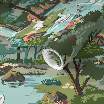 Spoonflower Pre-pasted Wallpaper Swan Lake Paint By Number 2' X 12' Removable