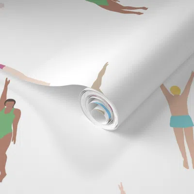 Spoonflower Pre-pasted Wallpaper Swimmers Navy Lane White 2' X 12' Removable