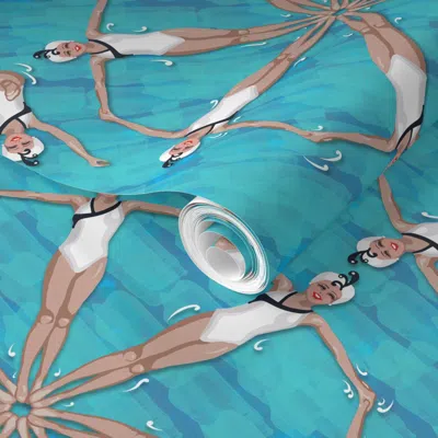 Spoonflower Pre-pasted Wallpaper Synchronized Beauty Swimming Practice 2' X 12' Removable