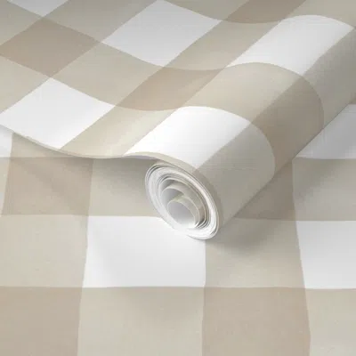 Spoonflower Pre-pasted Wallpaper Tan And White Watercolor Buffalo Check 2' X 12' Removable