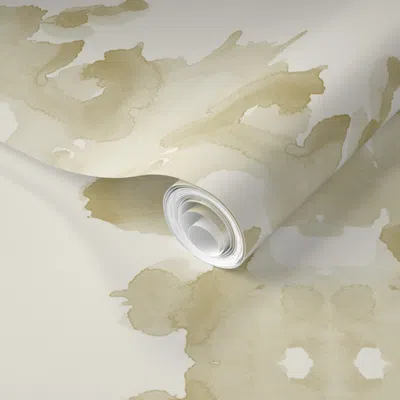 Spoonflower Pre-pasted Wallpaper Tan Double Inkblot 2' X 12' Removable
