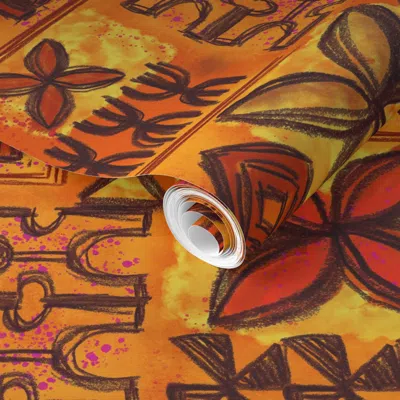 Spoonflower Pre-pasted Wallpaper Tapa 3 Brown 2' X 12' Removable
