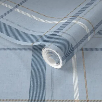 Spoonflower Pre-pasted Wallpaper Tartan Plaid Cottagecore Farmhouse Classik Check - Dusty Blue - Medium  Removab