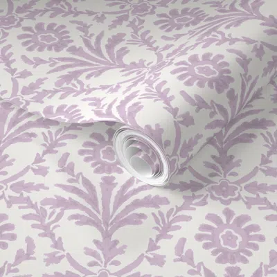 Spoonflower Pre-pasted Wallpaper Tatum Damask Lilac 2' X 12' Removable