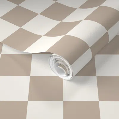 Spoonflower Pre-pasted Wallpaper Taupe Checkerboard 2' X 12' Removable