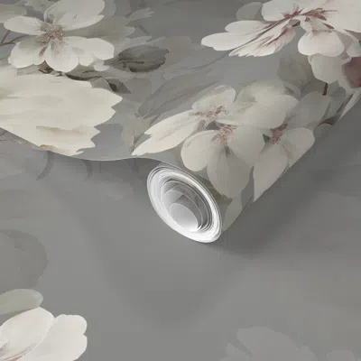 Spoonflower Pre-pasted Wallpaper Taupe Grey Romantic Floral Xl Neutral Decor Cream Vintage Roses Botanical 2' X 