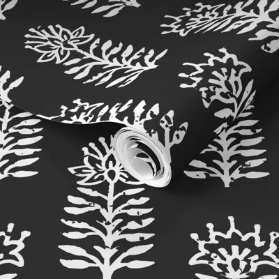 Spoonflower Pre-pasted Wallpaper Taza Flori Dark 2' X 12' Removable
