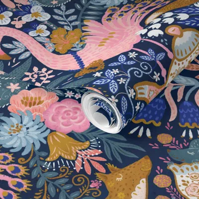 Spoonflower Pre-pasted Wallpaper Tea Time At Wonderland 8" 2' X 12' Removable In Multi